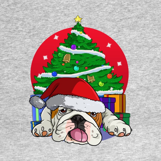 English Bulldog Santa Hat Merry Christmas by Noseking
